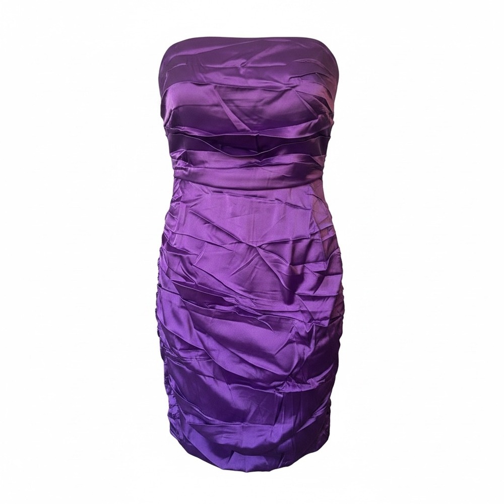 Sky to Moon Purple Ruched Satin Strapless Bodycon Mini Dress Womens Large L Zip